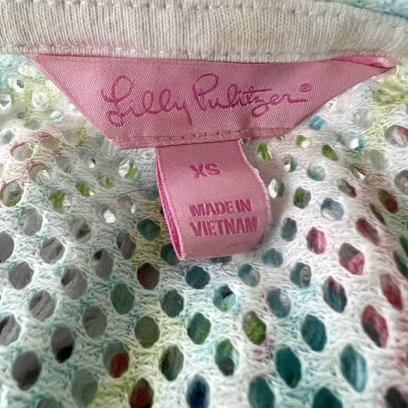Lilly Pulitzer Sz X-Small Mesh Zip Up Hoodie Jacket White Green Pink Stripes - Picture 12 of 14
